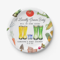 Locally Grown Blue Boots Vegetable Baby Shower Paper Plates