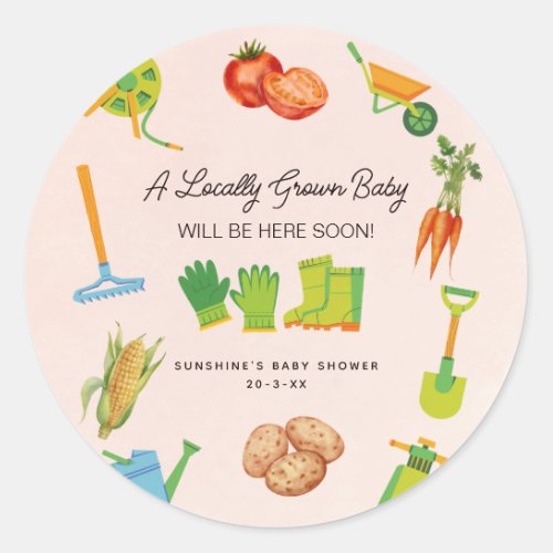 Locally Grown Boots Vegetable Baby Shower Classic  Classic Round Sticker