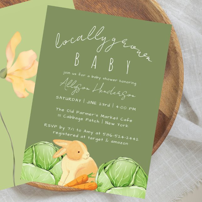 Locally Grown Cabbage Patch Green Baby Shower Invitation (Creator Uploaded)