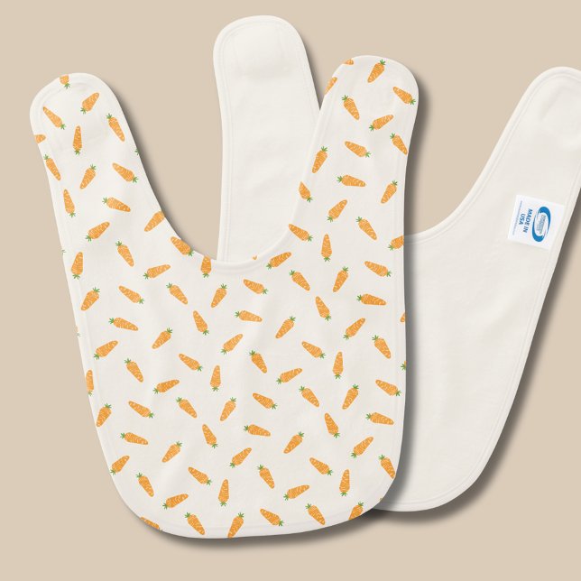 Locally grown carrot pattern baby bib (Cute mini carrot baby bib. Spring baby shower & newborn baby gifts: full range available.)