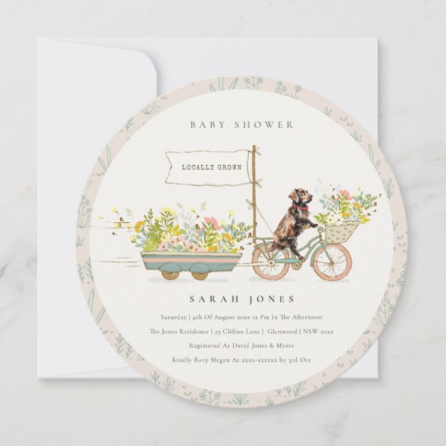 Locally Grown Chocolate Retriever Baby Shower Invitation (Front)