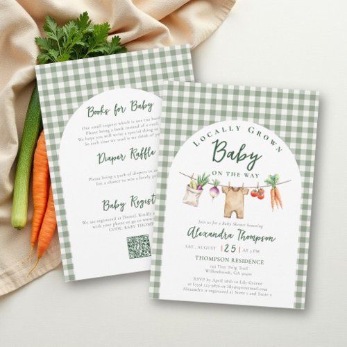 Locally Grown Clothes Farm Sage All QR Baby Shower Invitation