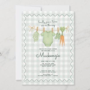 Locally Grown Clothesline Twin Baby Shower  Invitation