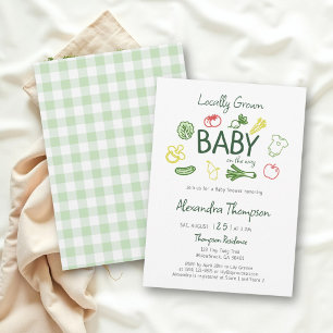 Locally Grown Colorful Veggies Drawn Baby Shower Invitation