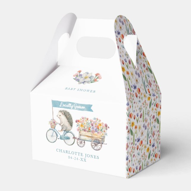 Locally Grown Cute Hedgehog Spring Baby Shower Favor Boxes (Front Side)