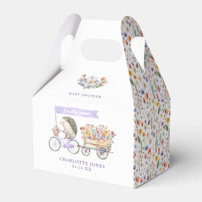 Locally Grown Cute Hedgehog Spring Baby Shower Favor Boxes (Front Side)