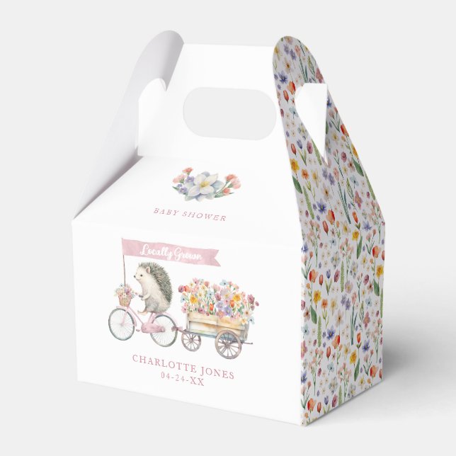 Locally Grown Cute Hedgehog Spring Baby Shower Favor Boxes (Front Side)