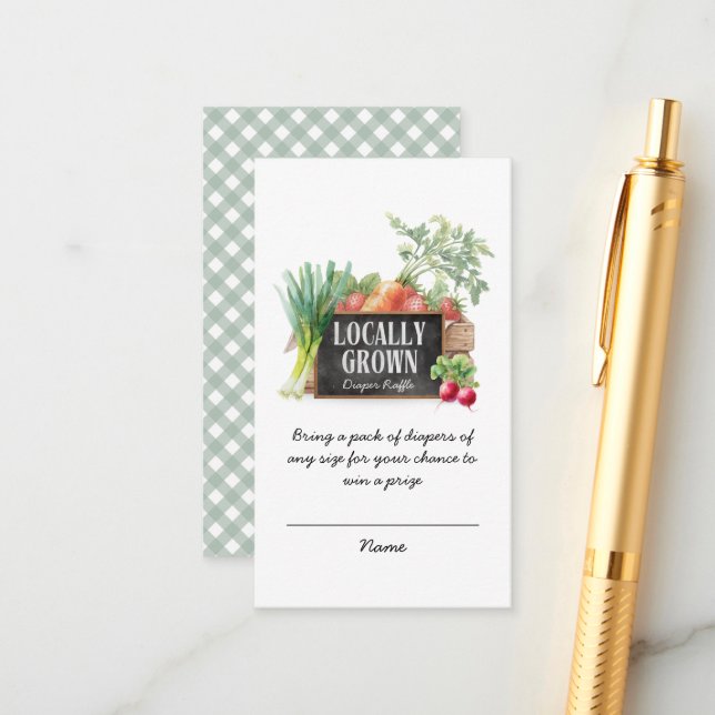 Locally Grown Diaper Raffle Tickets Baby Shower Enclosure Card (Front/Back In Situ)