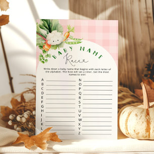Locally grown Fall pink girl Baby name race game