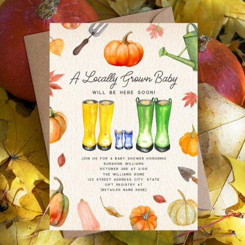 Locally Grown Fall Pumpkin Patch Boy Baby Shower Invitation