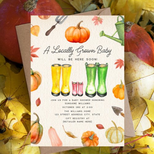 Locally Grown Fall Pumpkin Patch Girl Baby Shower Invitation