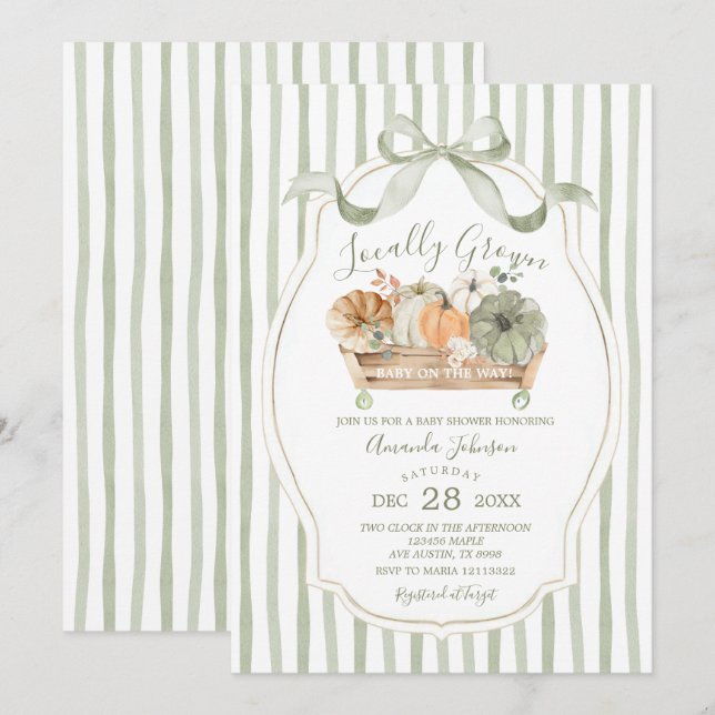 Locally Grown Fall Sage Green Baby Shower Invitation (Front/Back)
