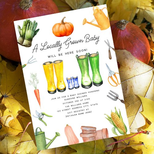 Locally Grown Fall Vegetables Garden Boy Baby  Invitation