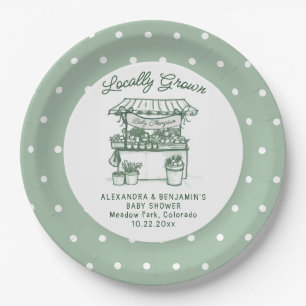 Locally Grown Farmer Market Sage Green Baby Shower Paper Plates