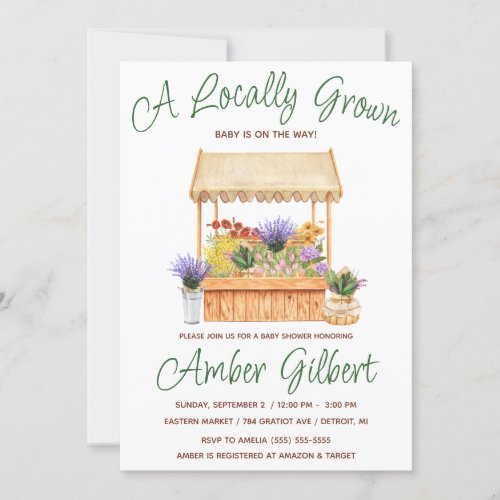 Locally Grown Farmers Flower Market Baby Shower Invitation