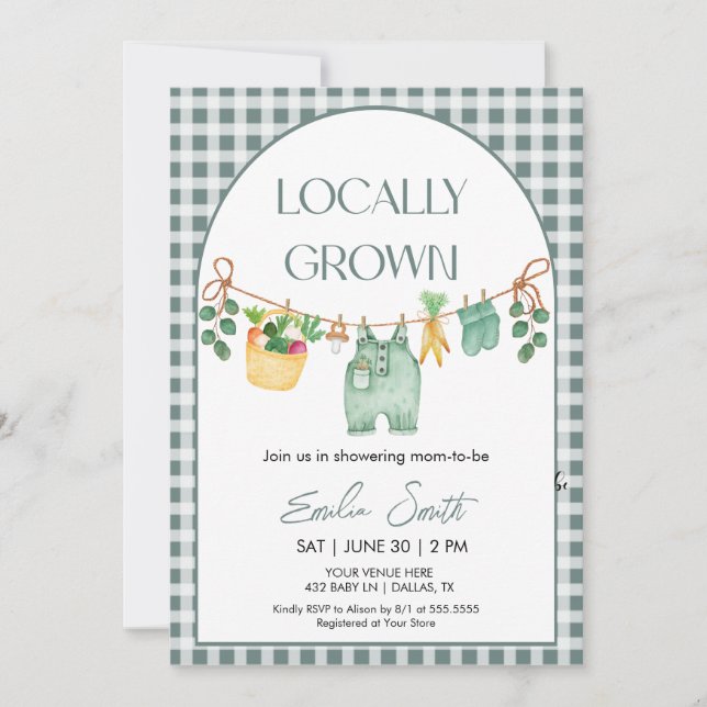 Locally Grown, Farmers Mark Baby Shower Invitation (Front)