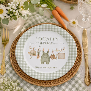 Locally Grown Farmers Market Baby Shower Gingham Paper Plates