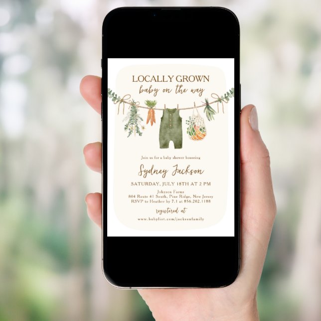 Locally Grown Farmer's Market Baby Shower Invitation (Front Digital)