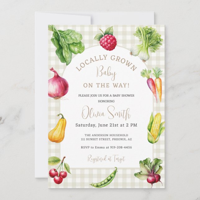 Locally Grown Farmers Market Baby Shower Invitation (Front)