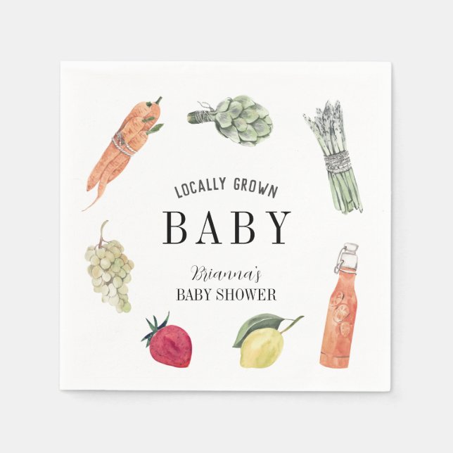 Locally Grown Farmers Market Baby Shower Napkins (Front)