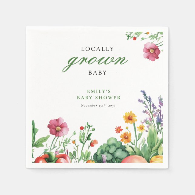 Locally Grown Farmers Market Baby Shower Napkins (Front)