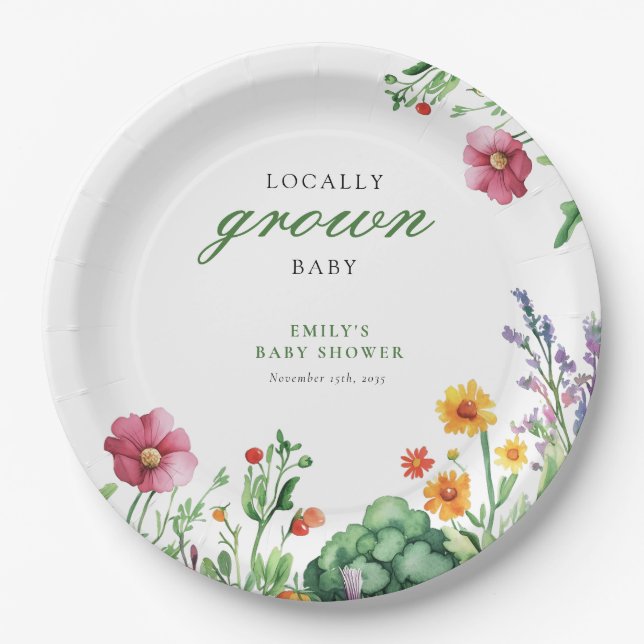Locally Grown Farmers Market Baby Shower Paper Plates (Front)