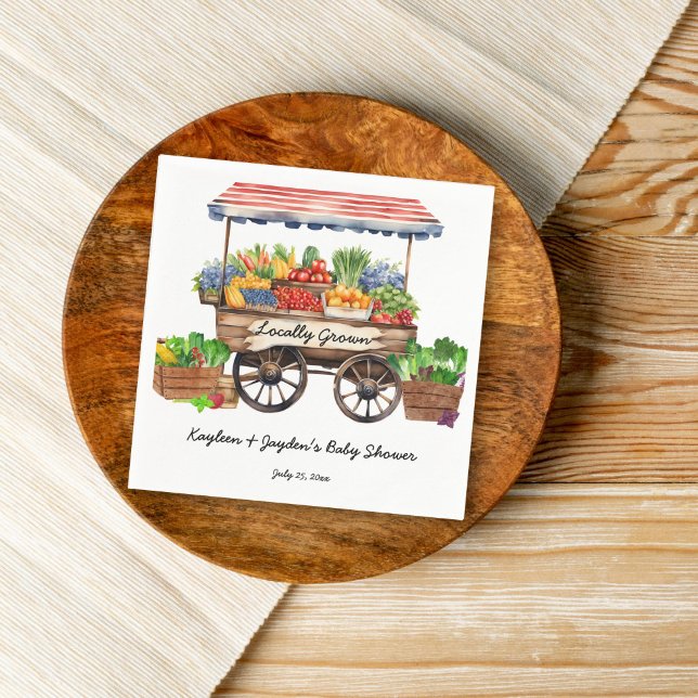 Locally grown farmers market baby shower printed napkins (Locally grown farmers market baby shower monogram printed napkins personalized table decor)