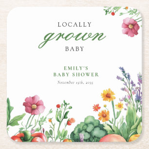 Locally Grown Farmers Market Baby Shower Square Paper Coaster