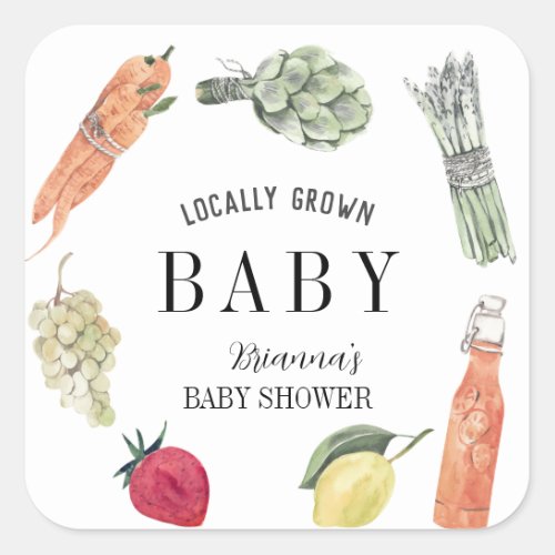 Locally Grown Farmers Market Baby Shower Square Sticker