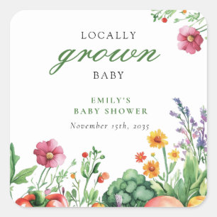 Locally Grown Farmers Market Baby Shower Square Sticker