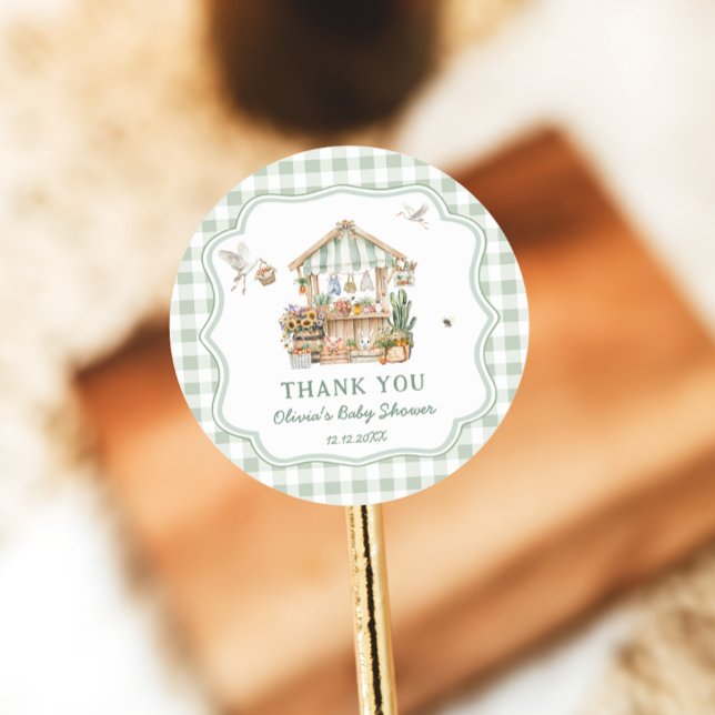 Locally Grown Farmers Market Baby Shower Thank you Classic Round Sticker (Creator Uploaded)