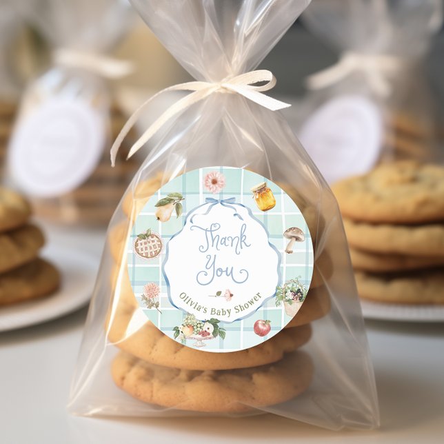 Locally Grown Farmers Market Baby Shower Thank you Classic Round Sticker (Creator Uploaded)