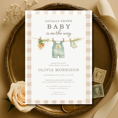 Locally Grown Farmers Market Beige Baby Shower Invitation