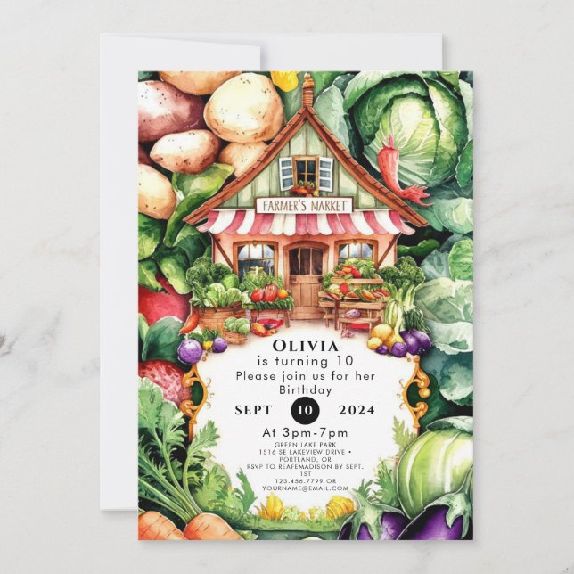 Locally Grown Farmers Market Birthday Invitation (Front)