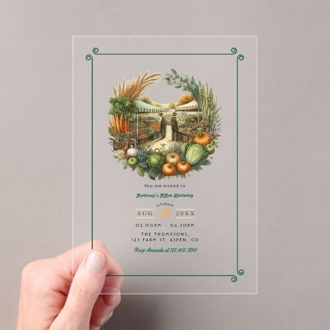 Locally Grown – Farmers Market Birthday Party Acrylic Invitations (Insitu (Handheld))