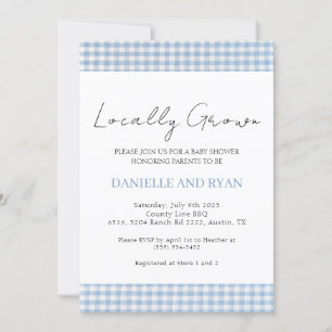 Locally Grown Farmers Market Checkered Boy Blue Invitation