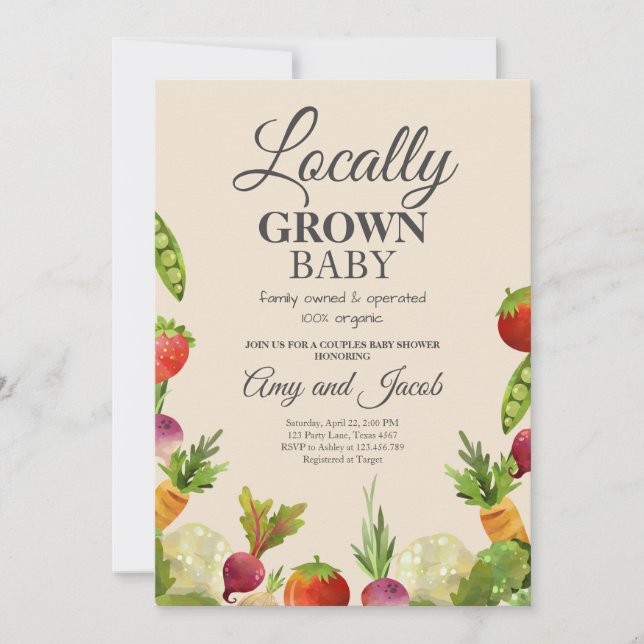 Locally Grown Farmers Market Couples Baby Shower Invitation (Front)