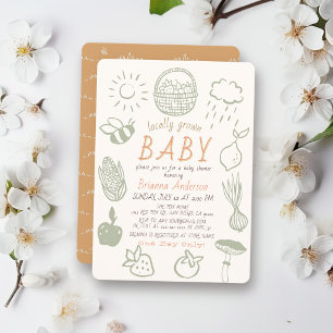 Locally Grown Farmers Market Doodle Baby Shower Invitation