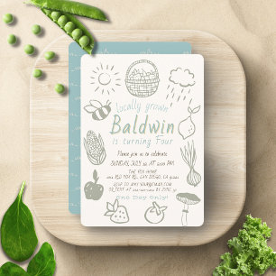 Locally Grown Farmers Market Doodle Blue Birthday Invitation