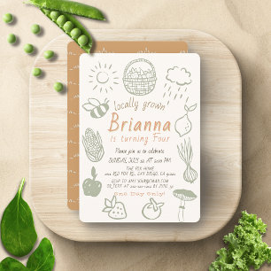 Locally Grown Farmers Market Doodle Kid's Birthday Invitation