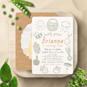 Locally Grown Farmers Market Doodle Photo Birthday Invitation
