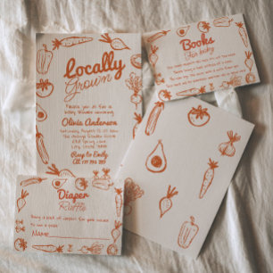Locally Grown Farmer's Market Drawn Baby Shower In Invitation