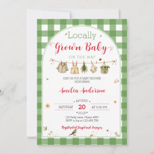 Locally Grown Farmers Market Gingham Baby Shower Invitation