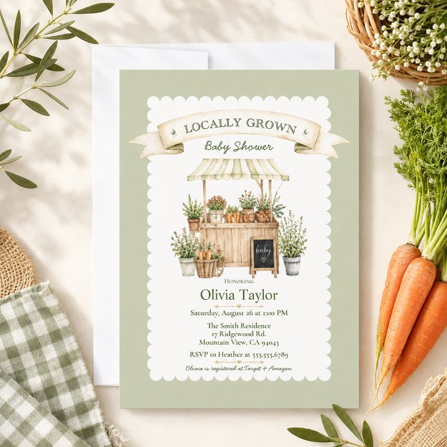 Locally Grown Farmers Market Gingham Baby Shower Invitation (Creator Uploaded)