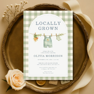 Locally Grown Farmers Market Gingham Baby Shower Invitation