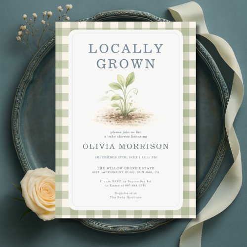 Locally Grown Farmers Market Gingham Baby Shower Invitation