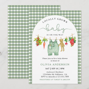 Locally Grown Farmer's Market Gingham Baby Shower Invitation