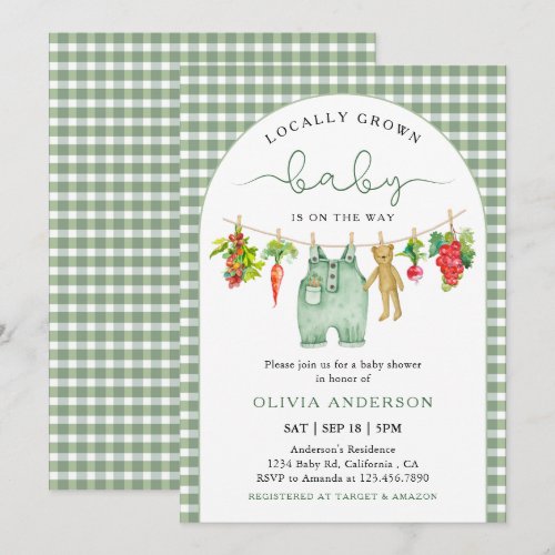 Locally Grown Farmer's Market Gingham Baby Shower Invitation