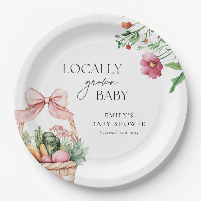 Locally Grown Farmers Market Girl Baby Shower Paper Plates (Front)