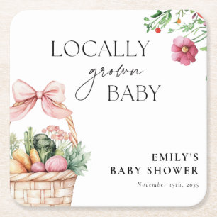 Locally Grown Farmers Market Girl Baby Shower Square Paper Coaster